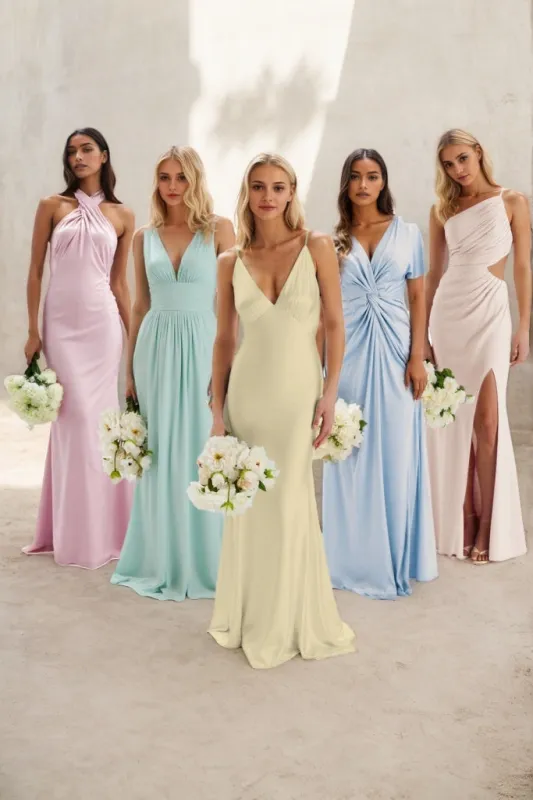 A-Line Maxi Luxe Satin Bridesmaid Dress CB0838 sold by Cocomelody