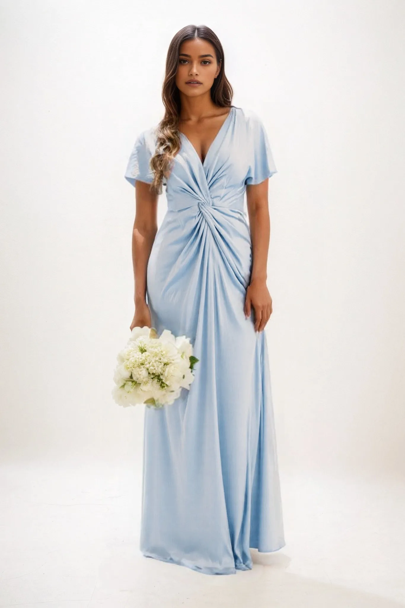 A-Line Maxi Luxe Satin Bridesmaid Dress CB0838 sold by Cocomelody product image thumbnail 3
