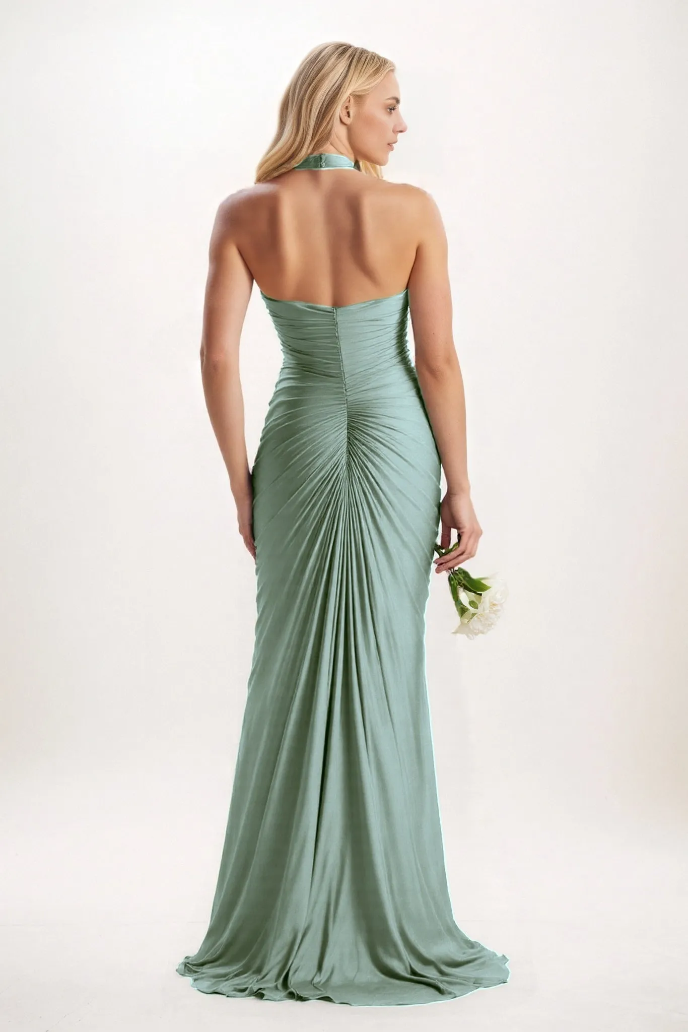 Sheath-Column Court Train Luxe Satin Bridesmaid Dress CB0836 sold by Cocomelody product image thumbnail 2