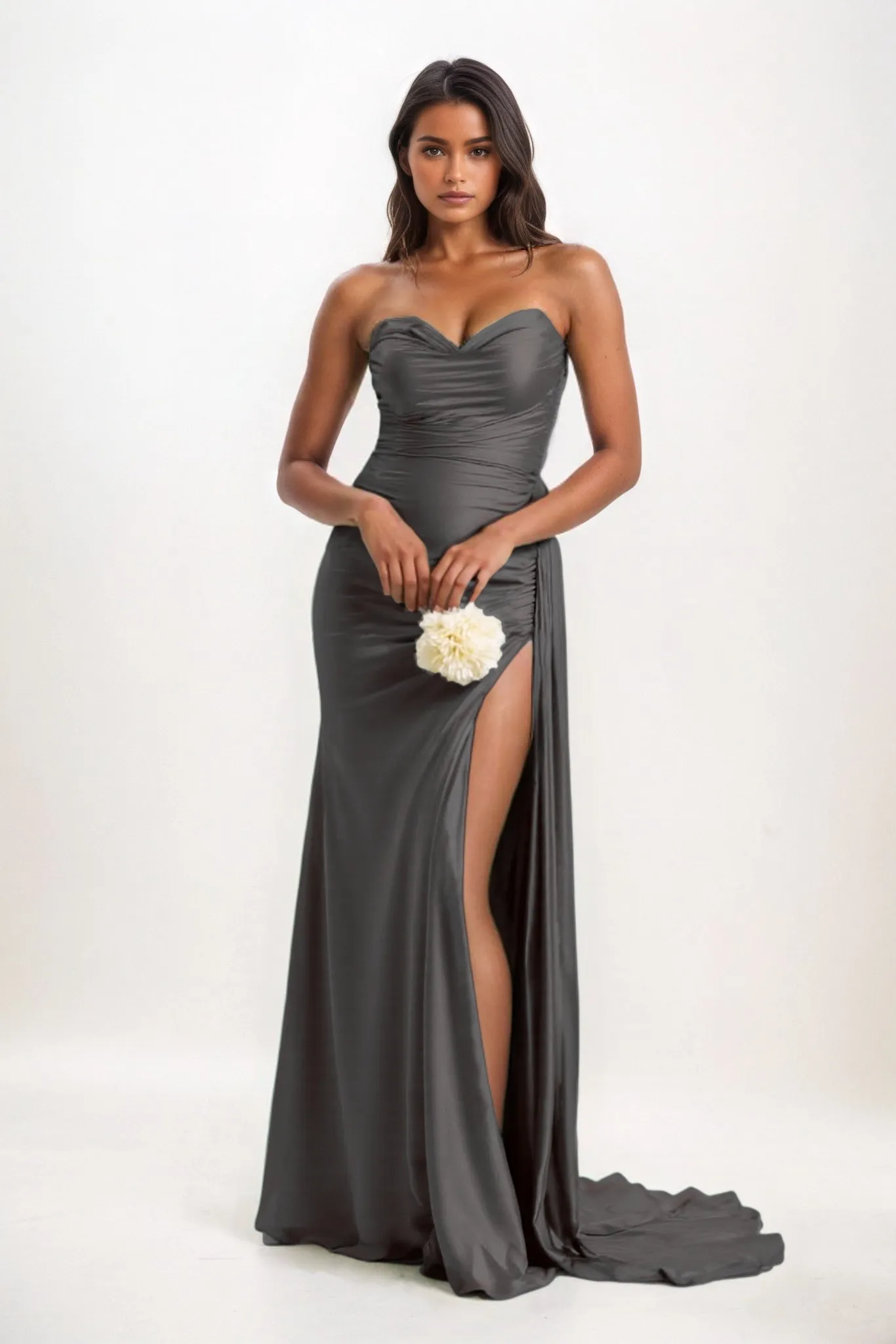 Sheath-Column Court Train Luxe Satin Bridesmaid Dress CB0835 sold by Cocomelody product image thumbnail 4