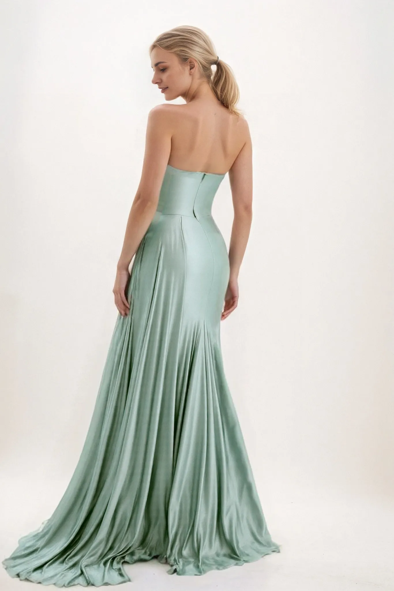 Sheath-Column Court Train Luxe Satin Bridesmaid Dress CB0835 sold by Cocomelody product image thumbnail 2