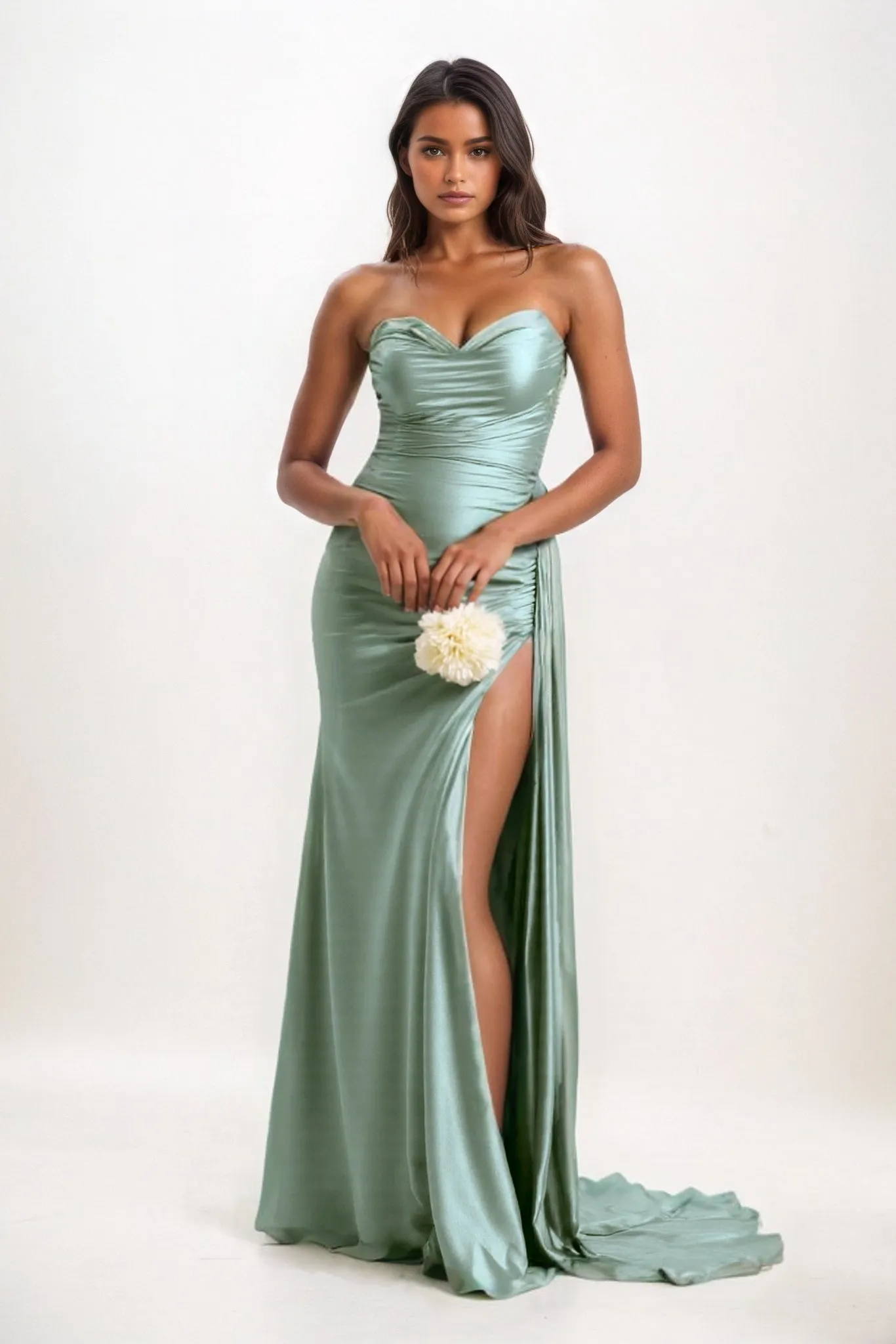 Sheath-Column Court Train Luxe Satin Bridesmaid Dress CB0835 sold by Cocomelody