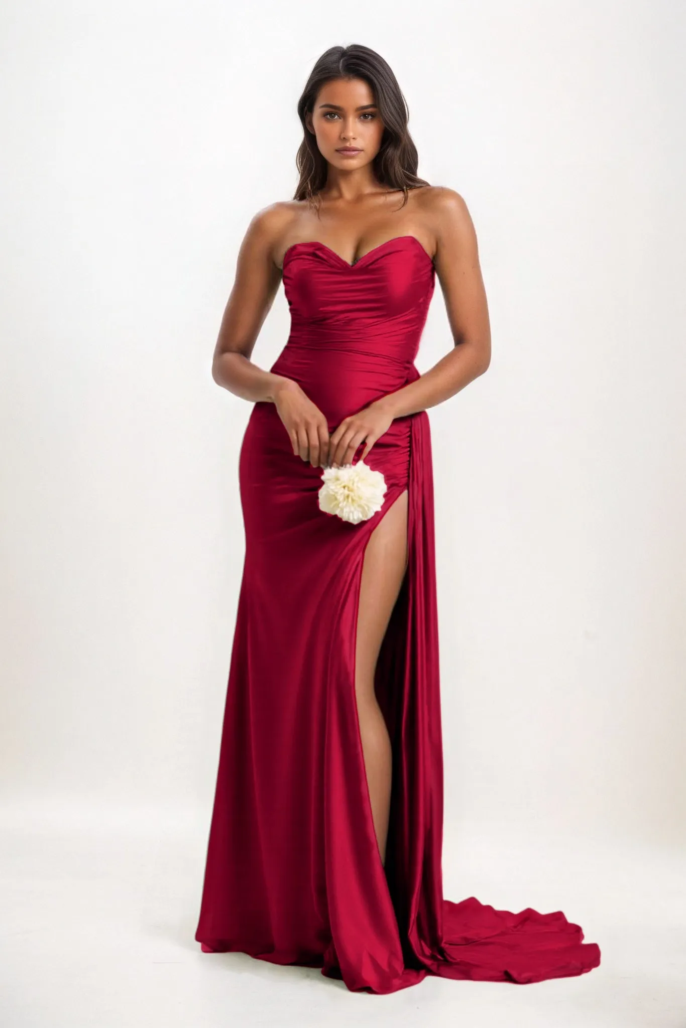 Sheath-Column Court Train Luxe Satin Bridesmaid Dress CB0835 sold by Cocomelody product image thumbnail 5