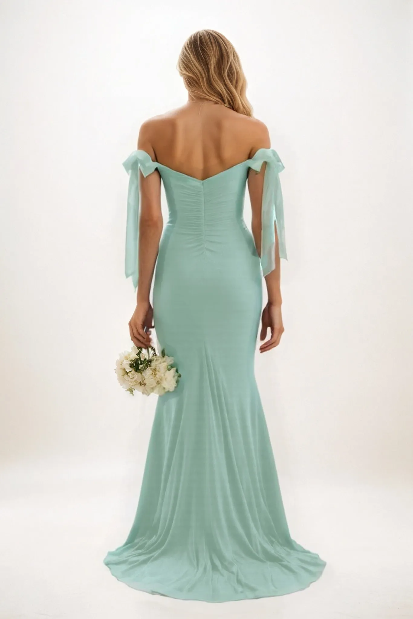 Sheath Sweep-Brush Train Luxe Satin Bridesmaid Dress CB0834 sold by Cocomelody product image thumbnail 2