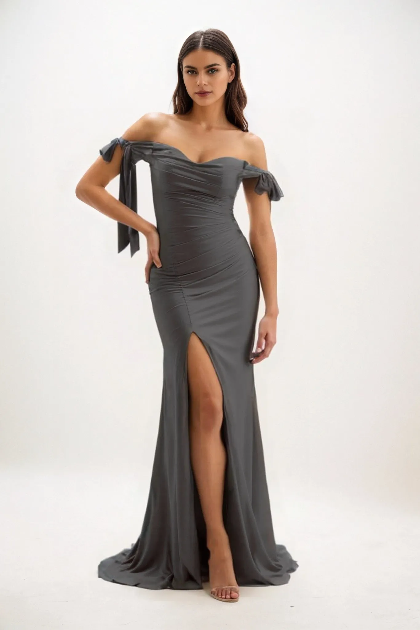 Sheath Sweep-Brush Train Luxe Satin Bridesmaid Dress CB0834 sold by Cocomelody product image thumbnail 5