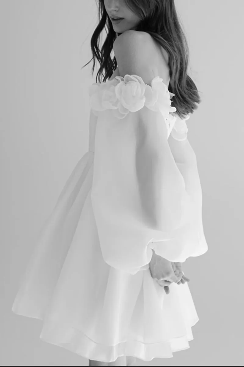 A-Line Short-Mini Organza Little White Dress 100010 sold by Cocomelody product image thumbnail 3