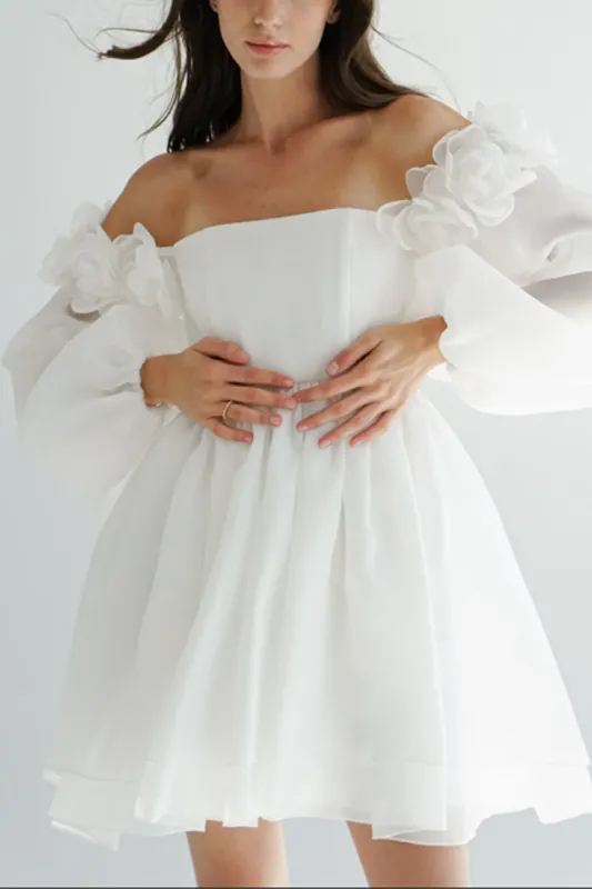 A-Line  Short-Mini  Organza Little White Dress 100010 sold by Cocomelody