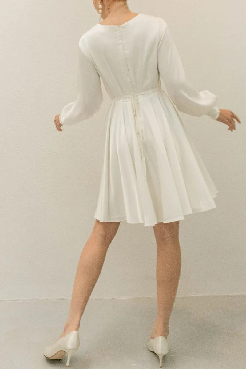 A-Line Knee Length Forged Chiffon Little White Dress 100008 sold by Cocomelody product image thumbnail 2