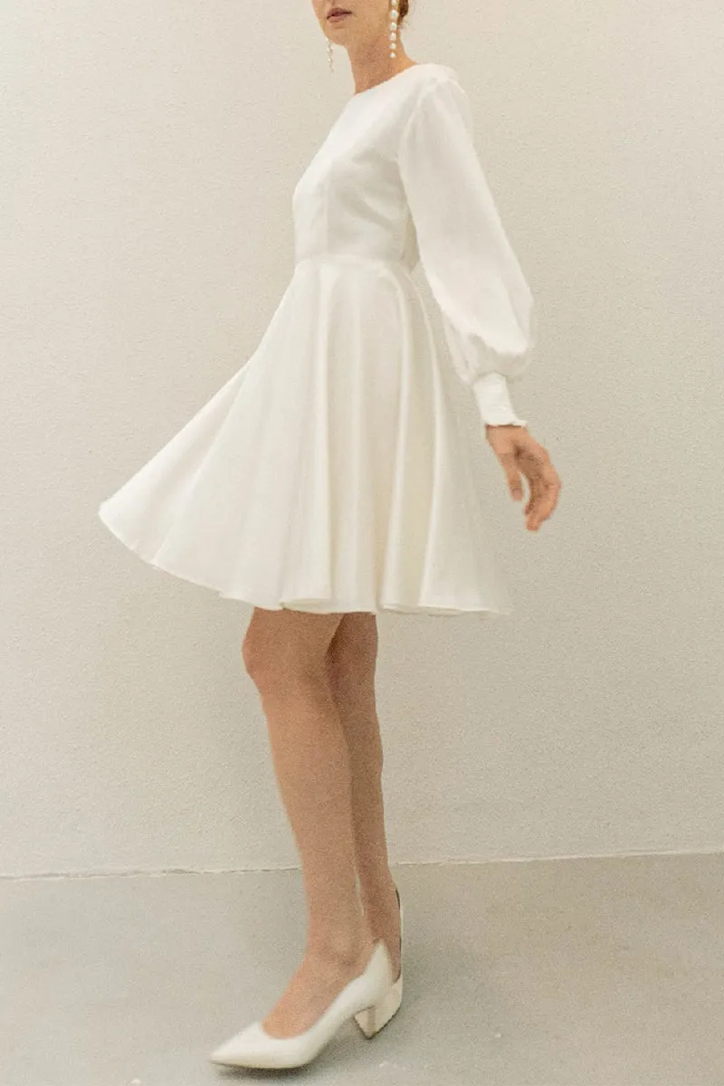 A-Line Knee Length Forged Chiffon Little White Dress 100008 sold by Cocomelody product image thumbnail 3