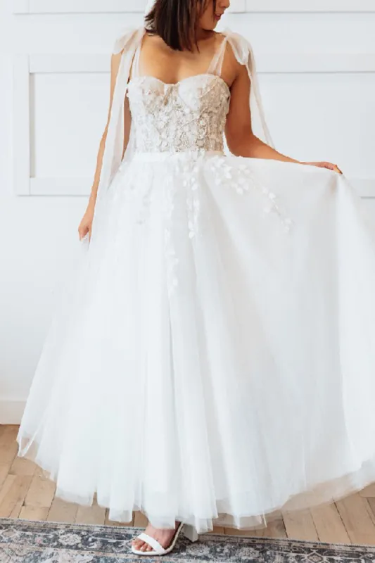 A-Line  Ankle Length  Lace Tulle  Little White Dress 100007 sold by Cocomelody