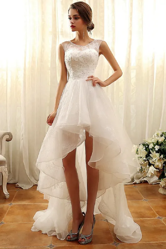 A-Line High-Low Lace Tulle Little White Dress 100045 sold by Cocomelody