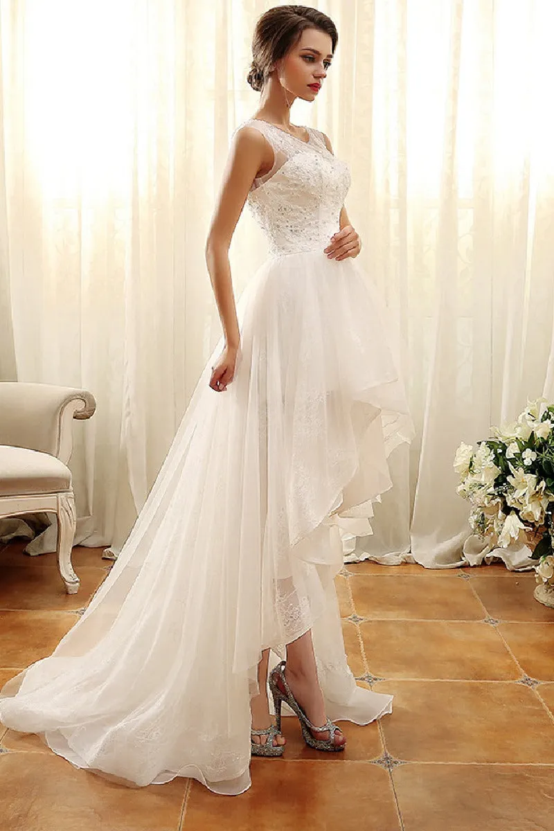 A-Line High-Low Lace Tulle Little White Dress 100045 sold by Cocomelody product image thumbnail 4