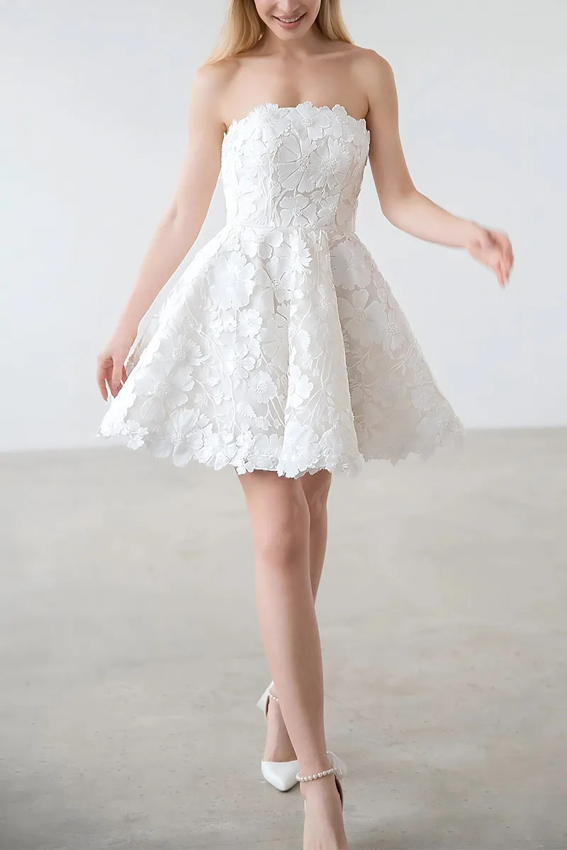 A-Line Short-Mini Lace Little White Dress 100018 sold by Cocomelody