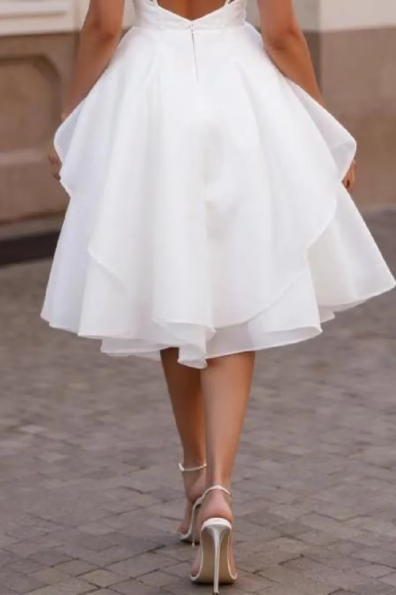 A-Line Tea Length Organza Satin Little White Dress 100015 sold by Cocomelody product image thumbnail 3