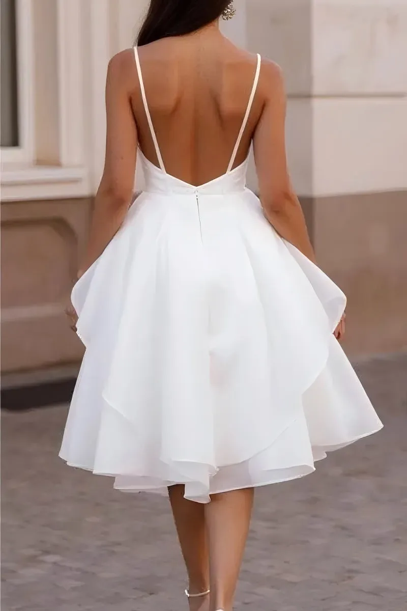 A-Line Tea Length Organza Satin Little White Dress 100015 sold by Cocomelody product image thumbnail 2