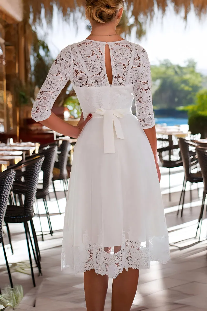A-Line Tea Length Lace Tulle Little White Dress 100014 sold by Cocomelody product image thumbnail 2