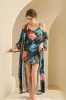 Hand-painted Floral Print Long Women's Robe-Set 902410930680 sold by Cocomelody