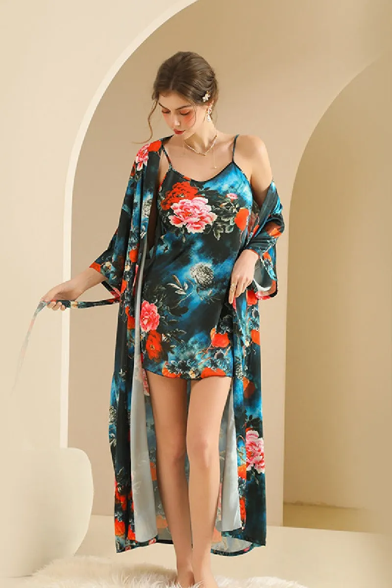 Hand-painted Floral Print Long Women's Robe-Set 902410930680 sold by Cocomelody product image thumbnail 2