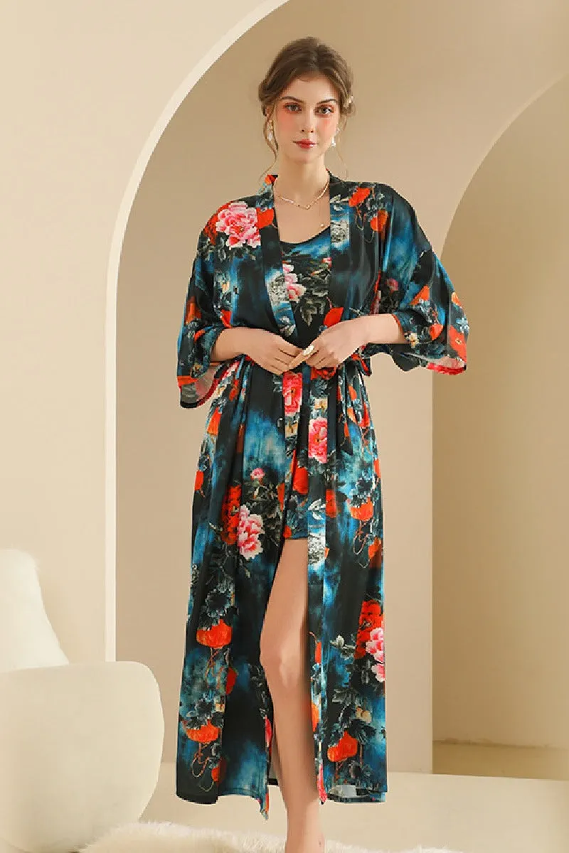 Hand-painted Floral Print Long Women's Robe-Set 902410930680 sold by Cocomelody