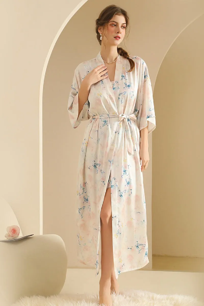 Hand-painted Floral Print Long Women's Robe-Set 902410930680 sold by Cocomelody product image thumbnail 4