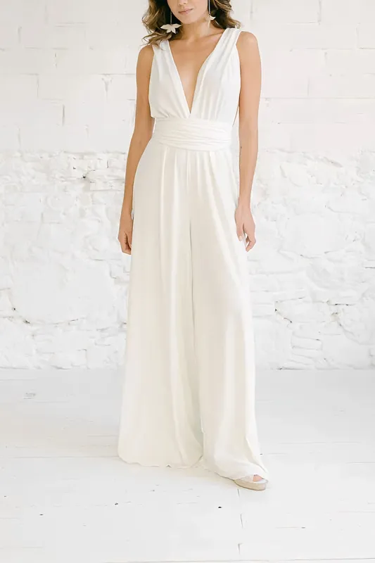 V-Neck Floor Length Chiffon Wedding Jumpsuit CW3585 sold by Cocomelody