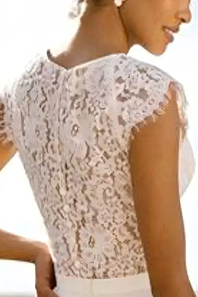 Bateau Floor Length Lace Chiffon Wedding Jumpsuit CW3584 sold by Cocomelody product image thumbnail 2