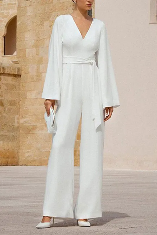 V-Neck Floor Length Chiffon Wedding Jumpsuit CW3580 sold by Cocomelody