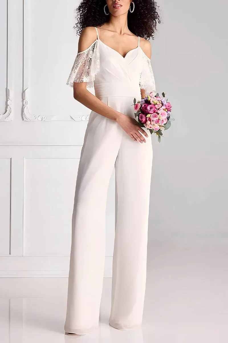 V-Neck Floor Length Lace Chiffon Wedding Jumpsuit CW3578 sold by Cocomelody