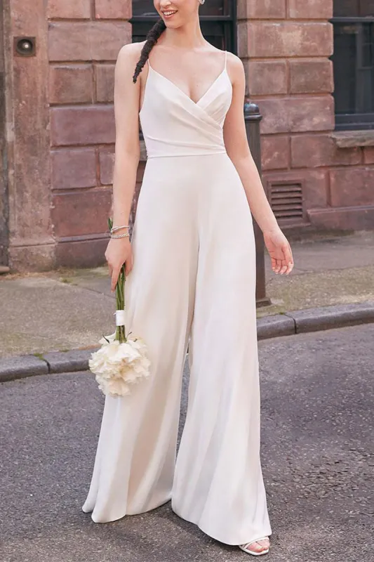 V-Neck Floor Length Chiffon Wedding Jumpsuit CW3576 sold by Cocomelody