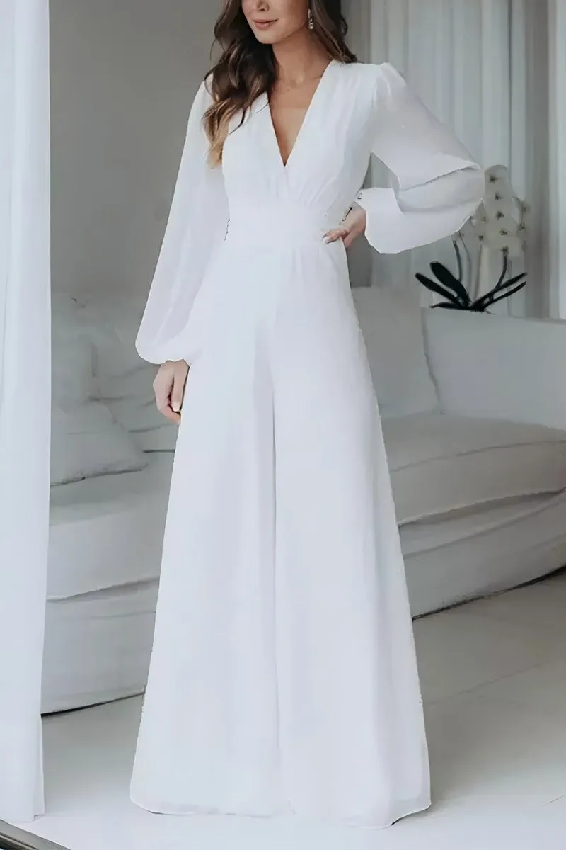 V-Neck Floor Length Chiffon Wedding Jumpsuit CW3573 sold by Cocomelody