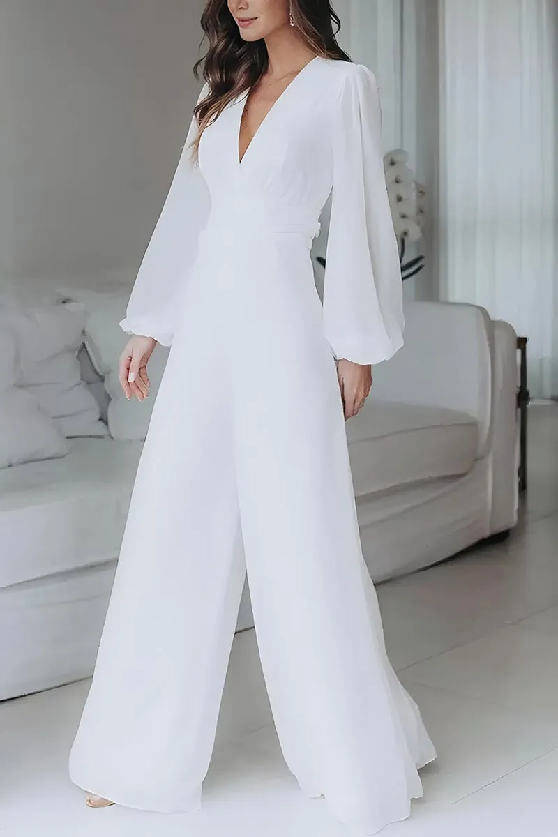 V-Neck Floor Length Chiffon Wedding Jumpsuit CW3573 sold by Cocomelody product image thumbnail 3