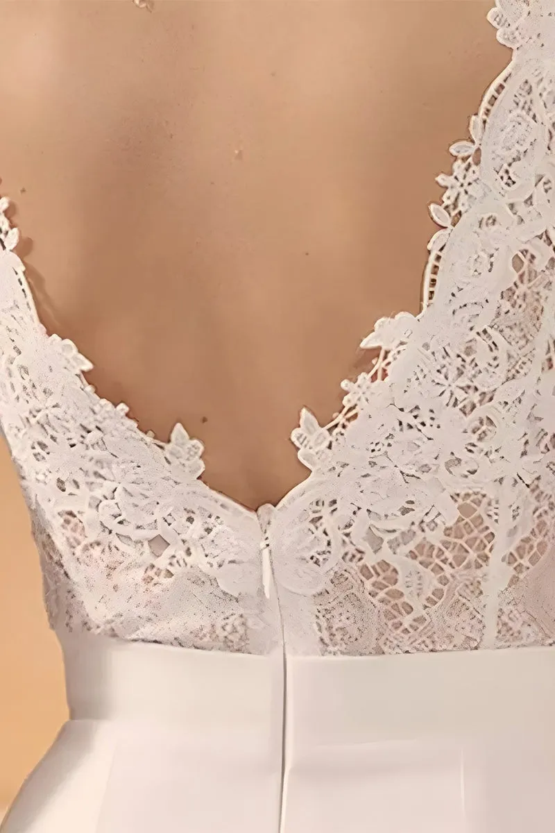 V-Neck Floor Length Lace Chiffon Wedding Jumpsuit CW3569 sold by Cocomelody product image thumbnail 2