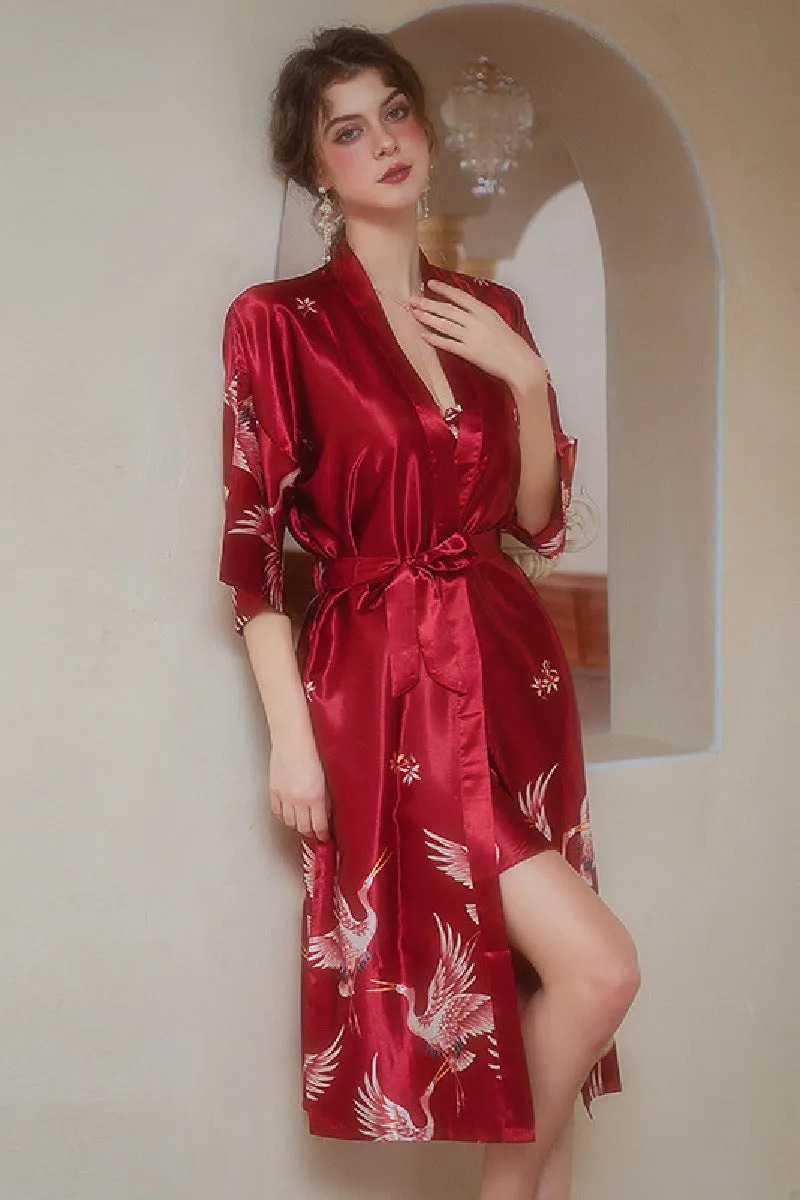 Hand-painted Floral Print Long Women's Robe-Set 659708207947 sold by Cocomelody