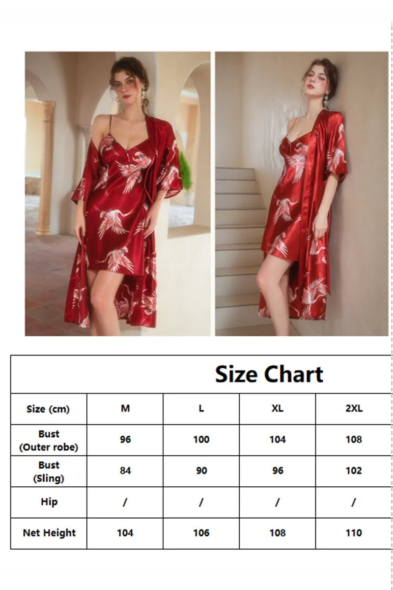 Hand-painted Floral Print Long Women's Robe-Set 659708207947 sold by Cocomelody product image thumbnail 3