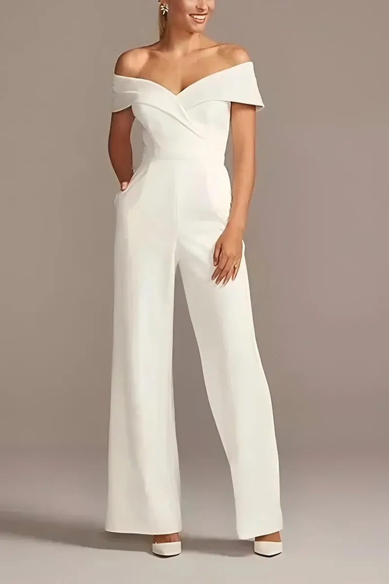 Off The Shoulder Floor Length Elastic Cloth Wedding Jumpsuit CW3566 sold by Cocomelody