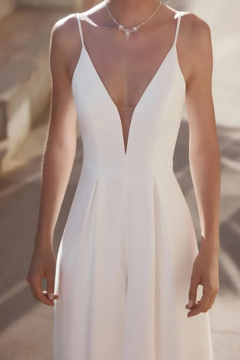 V-Neck Floor Length Elastic Cloth Wedding Jumpsuit CW3565 sold by Cocomelody product image thumbnail 3