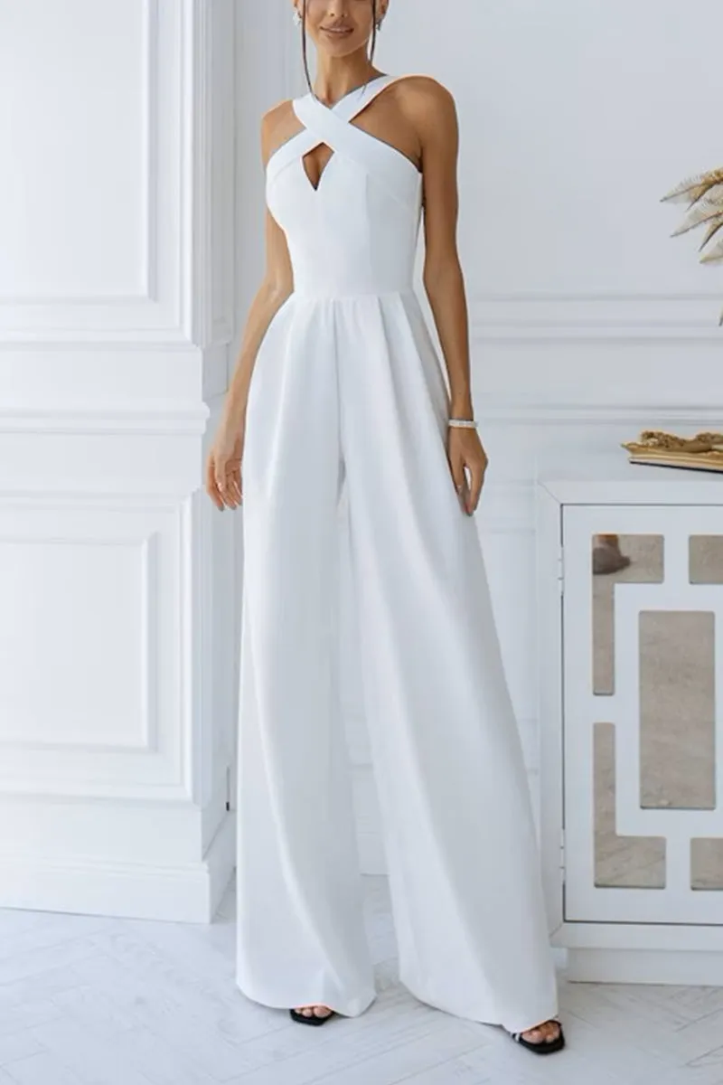 Halter Floor Length Elastic Cloth Wedding Jumpsuit CW3564 sold by Cocomelody