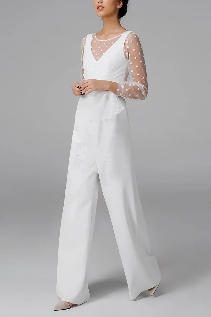 Scoop Floor Length Dot Tulle Elastic Cloth Wedding Jumpsuit CW3562 sold by Cocomelody product image thumbnail 3