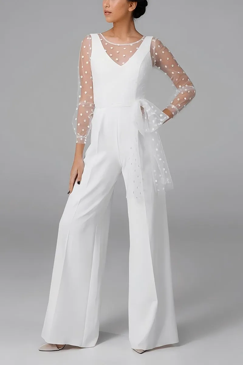 Scoop Floor Length Dot Tulle Elastic Cloth Wedding Jumpsuit CW3562 sold by Cocomelody