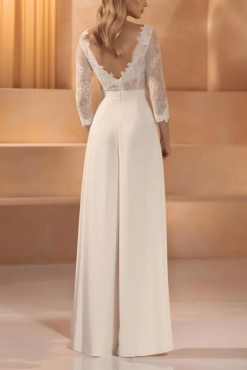 V-Neck Floor Length Lace Chiffon Wedding Jumpsuit CW3561 sold by Cocomelody product image thumbnail 2