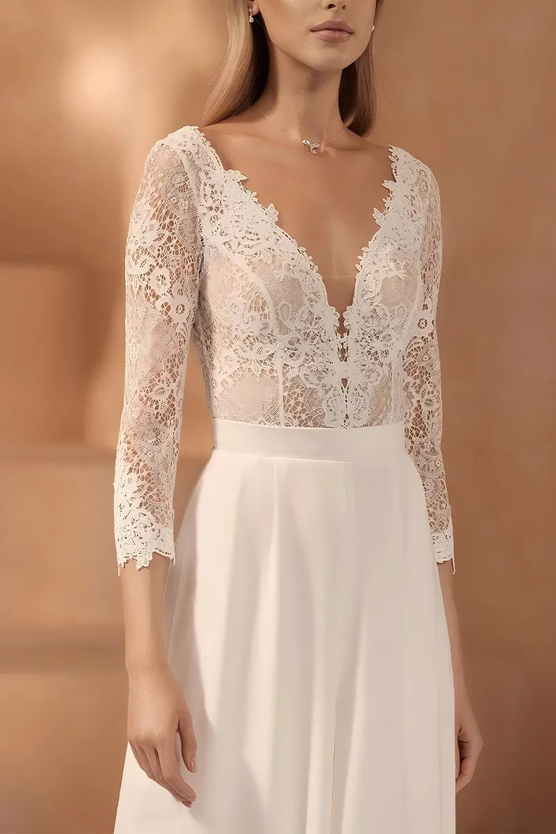 V-Neck Floor Length Lace Chiffon Wedding Jumpsuit CW3561 sold by Cocomelody product image thumbnail 3