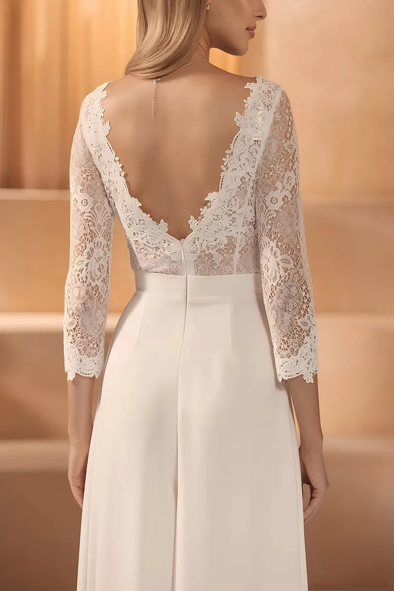 V-Neck Floor Length Lace Chiffon Wedding Jumpsuit CW3561 sold by Cocomelody product image thumbnail 4