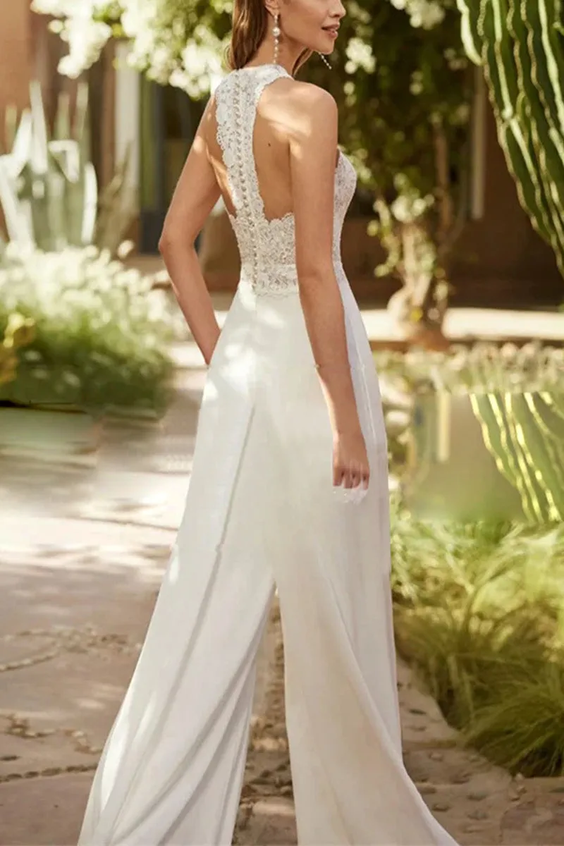 Halter Floor Length Chiffon Wedding Jumpsuit CW3559 sold by Cocomelody product image thumbnail 2