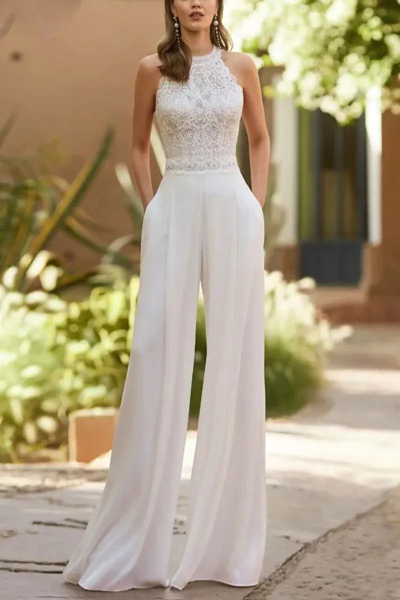 Halter Floor Length Chiffon Wedding Jumpsuit CW3559 sold by Cocomelody