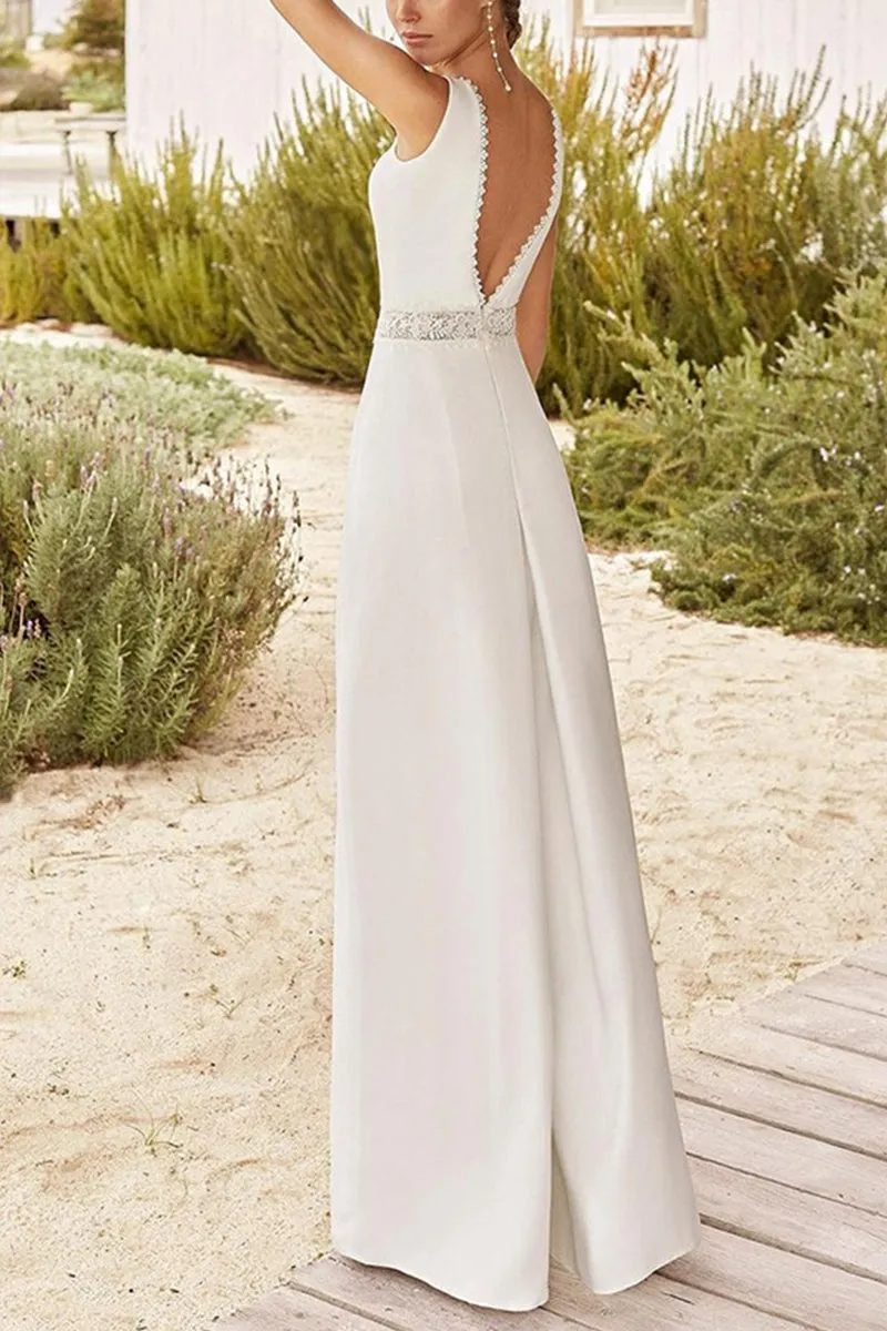 V-Neck Floor Length Chiffon Wedding Jumpsuit CW3557 sold by Cocomelody product image thumbnail 2