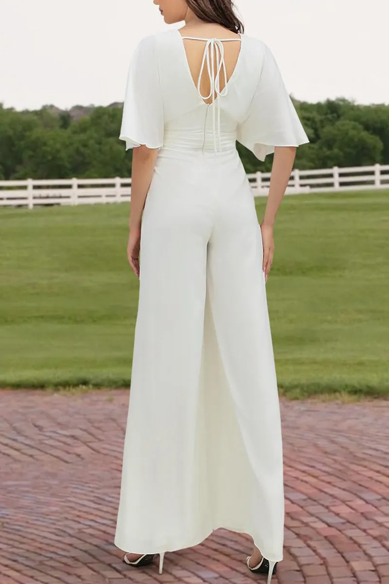V-Neck Floor Length Chiffon Wedding Jumpsuit CW3558 sold by Cocomelody product image thumbnail 2