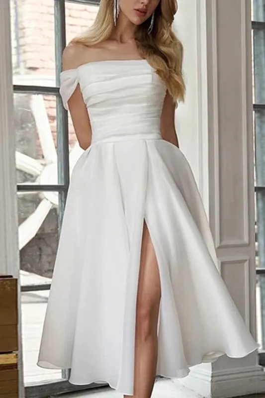 A-Line Tea Length Organza Little White Dress 100046 sold by Cocomelody