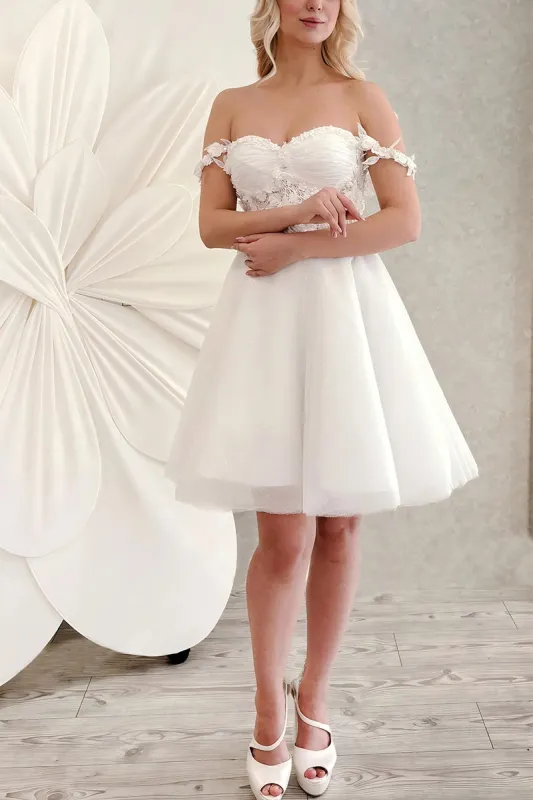 A-Line Knee Length Lace Tulle Little White Dress 100034 sold by Cocomelody