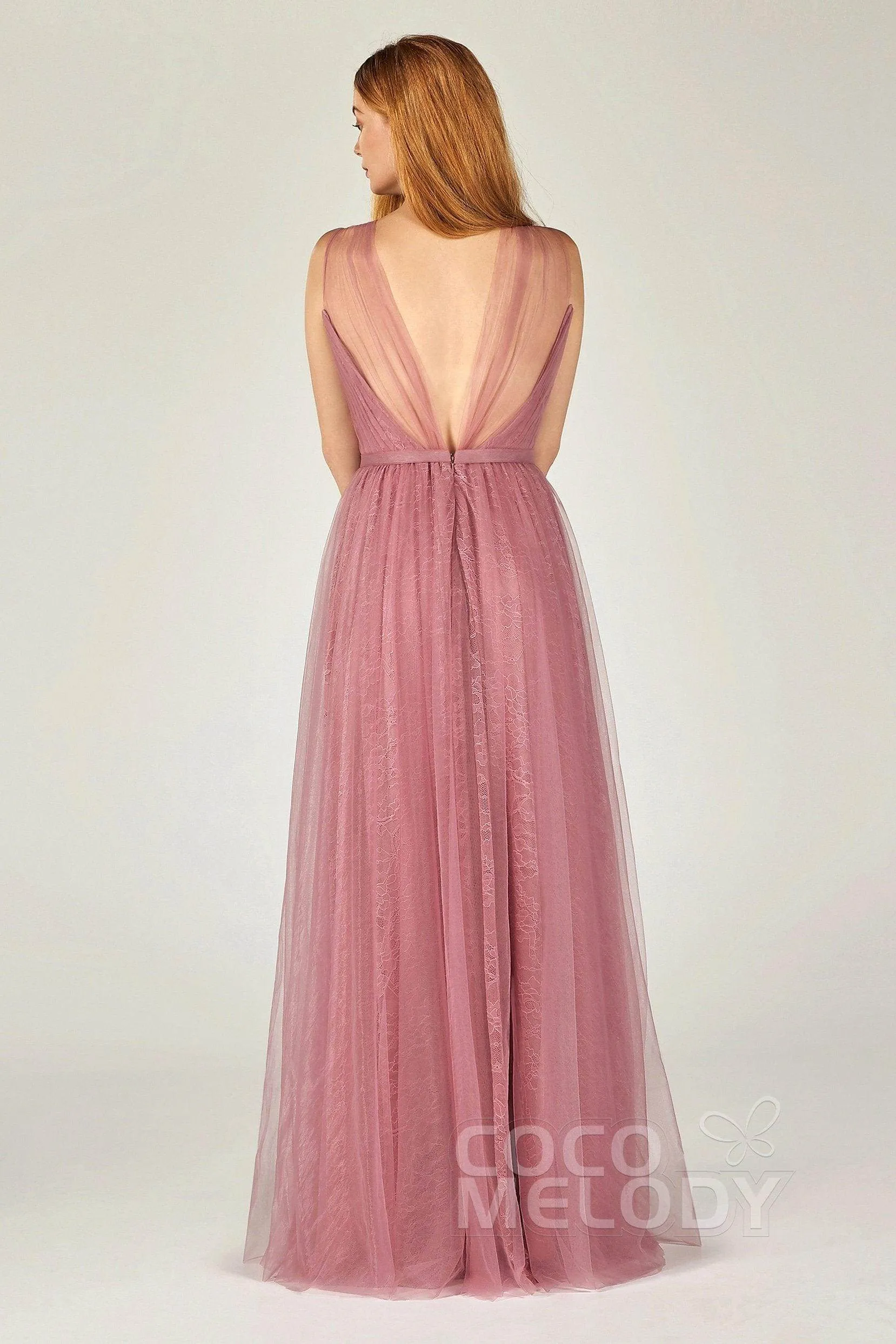 A-Line Floor Length Tulle/Lace Bridesmaid Dress CB0376CR sold by Cocomelody product image thumbnail 2