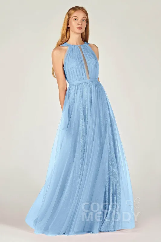 A-Line Floor Length Tulle/Lace Bridesmaid Dress CB0376CR sold by Cocomelody